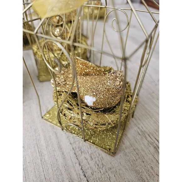 Gold cage bird ornament decor Xmas tree set lot of nine - Picture 9 of 9